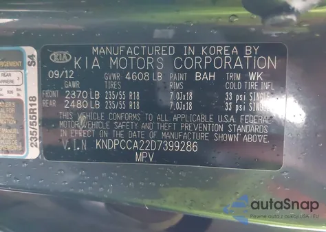 2013 Kia Sportage Ex from USA, damaged, VIN KNDPCCA22D7399286